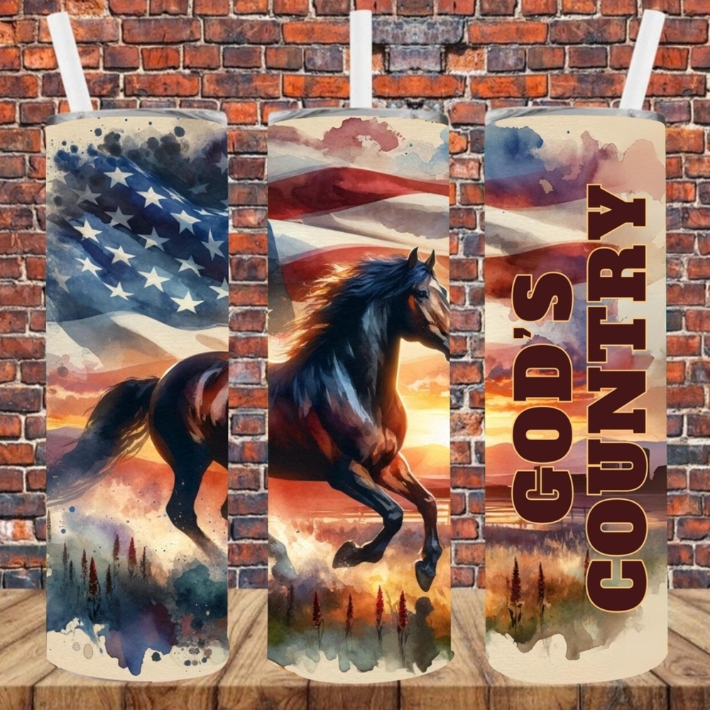 Sublimation Brown & Blue Galloping Horse Tumbler Gods Country
